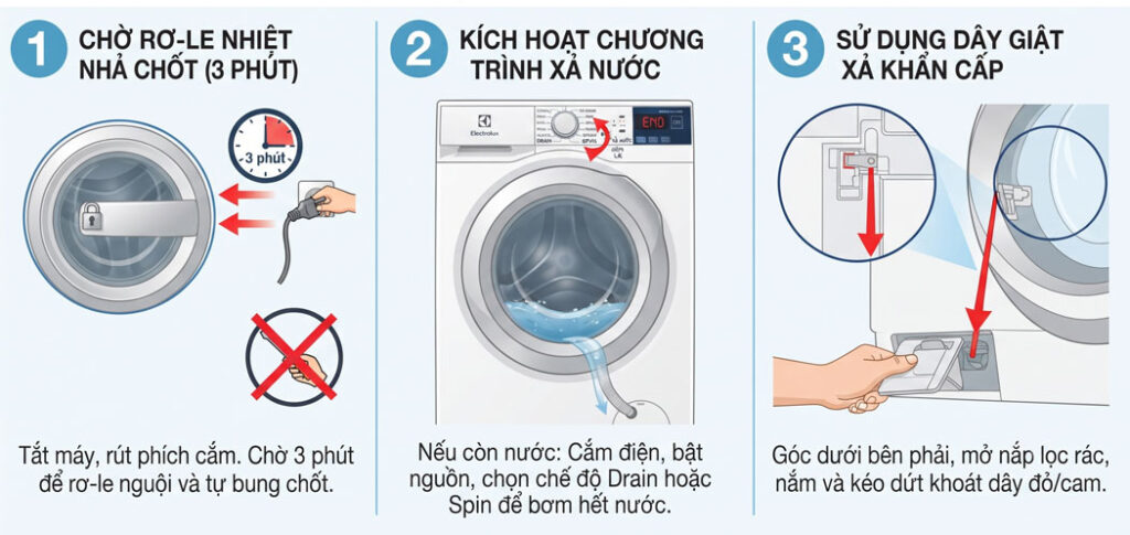 Cách mở cửa máy giặt Electrolux khẩn cấp khi bị khóa kẹt