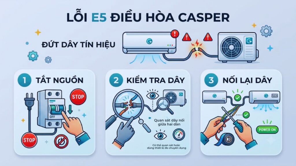 Quy trình kiểm tra và xử lý lỗi E5 điều hòa Casper an toàn tại nhà