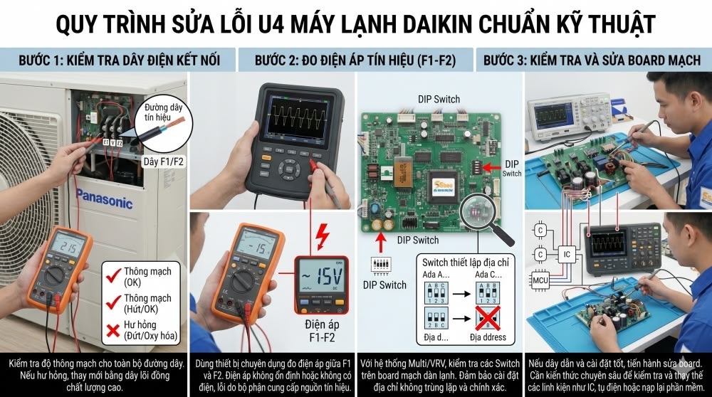 Quy trình kiểm tra và xử lý lỗi U4 điều hòa Daikin an toàn tại nhà