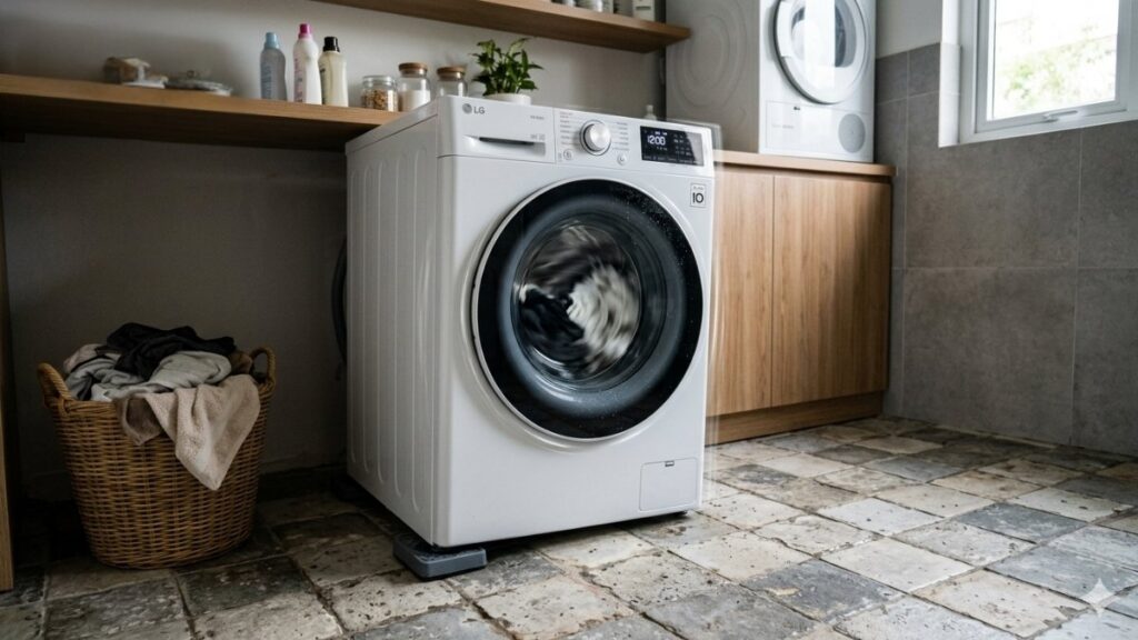 Vị trí đặt máy giặt bị gồ ghề hoặc chân máy chưa được siết chặt
